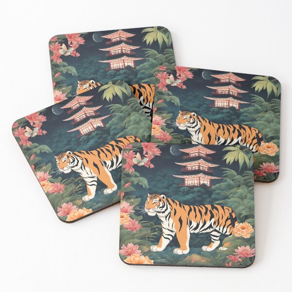 Item preview, Tiger and butterfly, plants, flowers, nature, pagoda, China designed and sold by Sugar Wisdom .