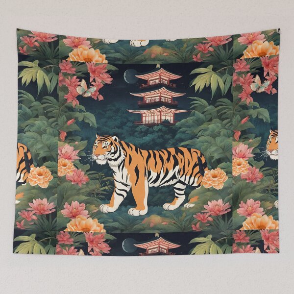 Item preview, Tiger and butterfly, plants, flowers, nature, pagoda, China designed and sold by Sugar Wisdom .