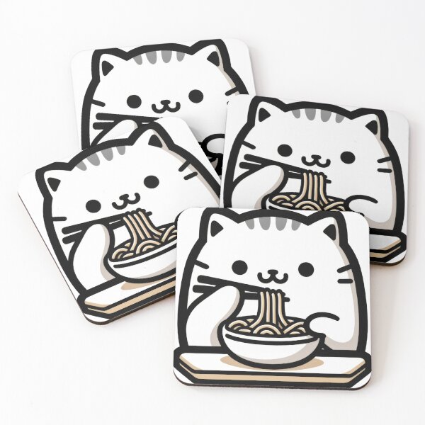 Item preview, Cartoon Cat Enjoying a Bowl of Noodles designed and sold by ImagineCorner.