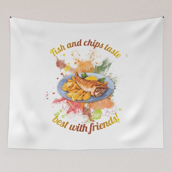 Item preview, Fish and chips lying on a plate with lemon designed and sold by HarridanCreates.