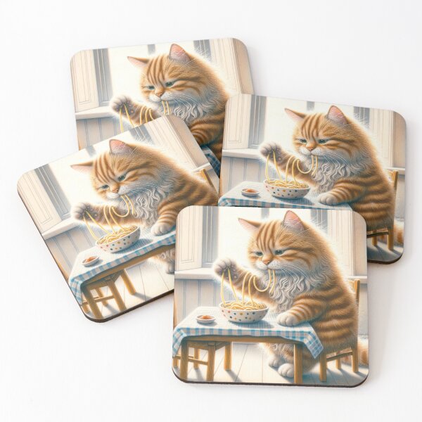 Item preview, Ginger Cat Eating Spaghetti in Cozy Home designed and sold by ImagineCorner.