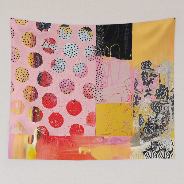 Item preview, Dot View Abstract Collage, Pink, Red, Yellow, Black & White designed and sold by Sheree Burlington.