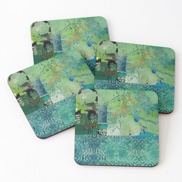 Item preview, Damask Fields Abstract Collage, Teal, Turquoise, Sage, Navy designed and sold by Sheree Burlington.