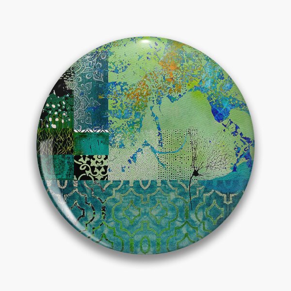 Artikelvorschau, Abstrakte Collage aus Damastfeldern, Blaugrün, Türkis, Salbei, Marineblau entworfen und verkauft von Sheree Burlington.