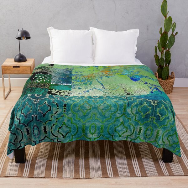 Item preview, Damask Fields Abstract Collage, Teal, Turquoise, Sage, Navy designed and sold by Sheree Burlington.