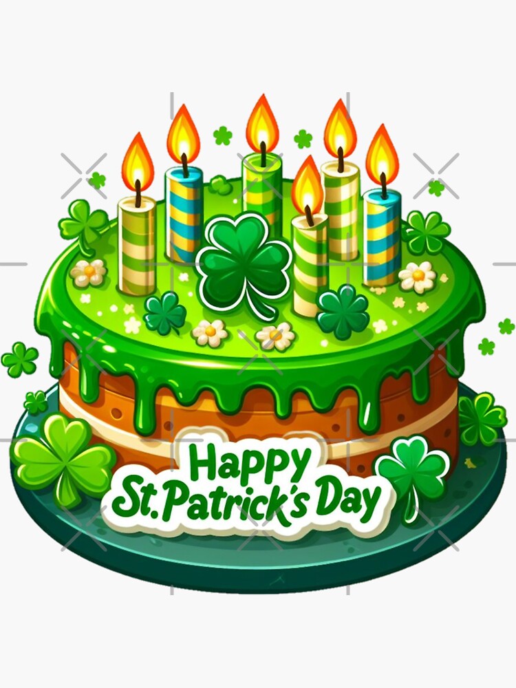 Thumbnail 3 of 3, Sticker, happy St Patrick's day cake designed and sold by Coollzone.