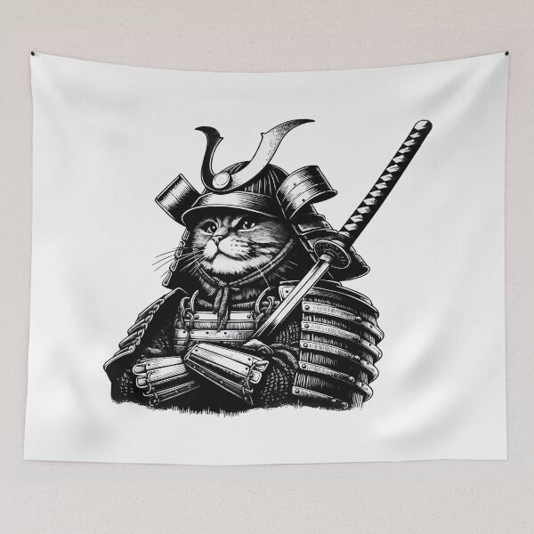 Item preview, Cool Cat Samurai Portrait Ninja Japan Art designed and sold by TomFrontierArt.