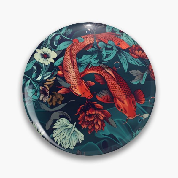 Aperçu de l'œuvre Koi rouge rubis dans la mer vert jade et bleu saphir créée et vendue par TextImageQueens.