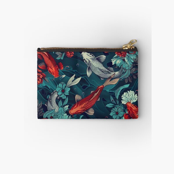 Aperçu de l'œuvre Koi rouge rubis dans la mer vert jade et bleu saphir créée et vendue par TextImageQueens.