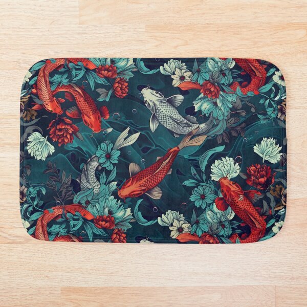Aperçu de l'œuvre Koi rouge rubis dans la mer vert jade et bleu saphir créée et vendue par TextImageQueens.