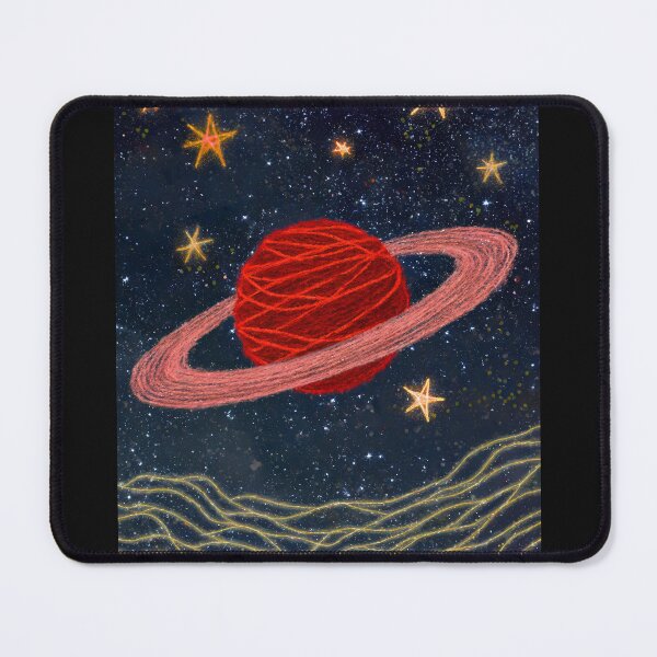 Item preview, Saturn made with a fiery red yarn in the night sky with stars made of Wollen threads designed and sold by quantum X.