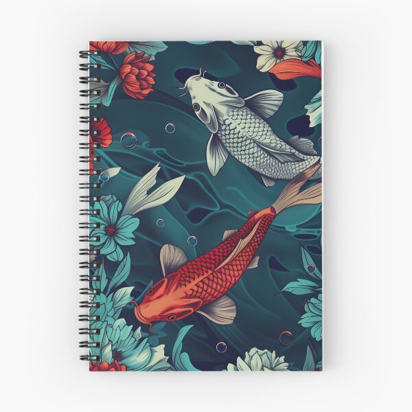 Aperçu de l'œuvre Koi rouge rubis dans la mer vert jade et bleu saphir créée et vendue par TextImageQueens.