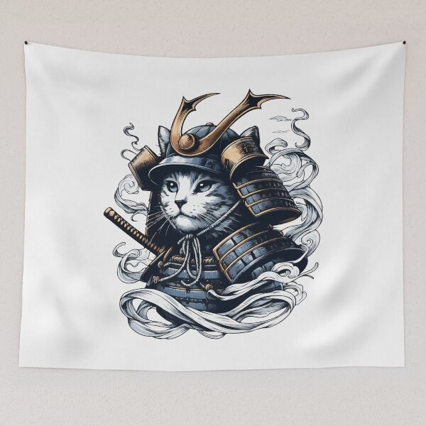 Item preview, Cool Retro Cat Samurai Portrait Ninja Japan Art designed and sold by TomFrontierArt.