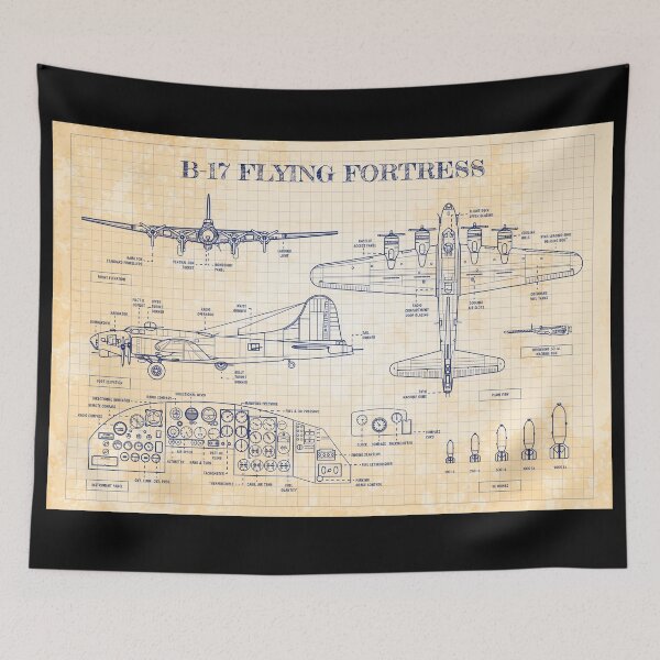 Item preview, B-17 Flying Fortress (Old Blue Grid- Horizontal) designed and sold by BGALAXY.