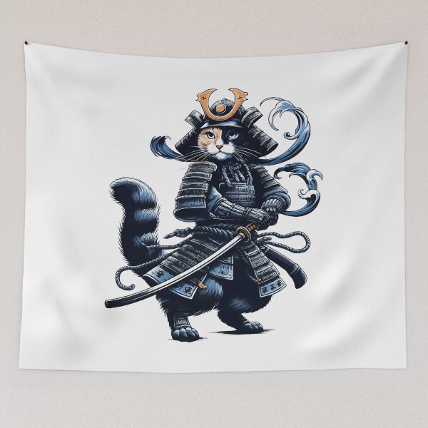Item preview, Cool Retro Cat Samurai Portrait Ninja Japan Art designed and sold by TomFrontierArt.