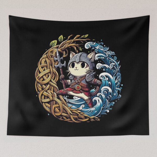 Item preview, Cute Viking Cat Norse Mythology Celtic Knot designed and sold by TomFrontierArt.