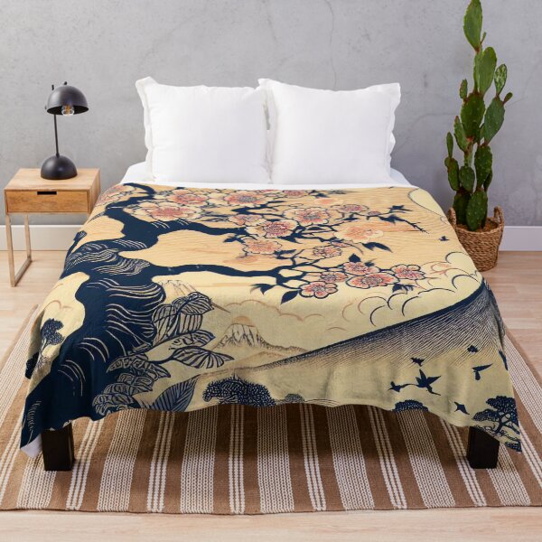 Item preview, Japanes Woodblock of Pink Cherry Blosson And Snowy Mountains designed and sold by EdgyEdgeArt.