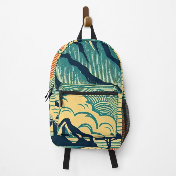 Item preview, Japanes Woodblock In Blue Of Fishing Village And Mountains designed and sold by EdgyEdgeArt.