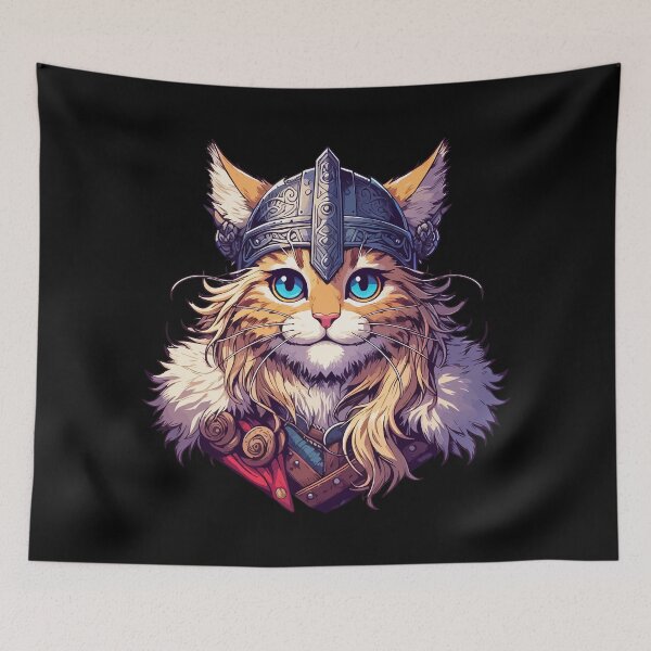 Item preview, Cute Viking Warrior Cat Norse Mythology Anime Portrait designed and sold by TomFrontierArt.