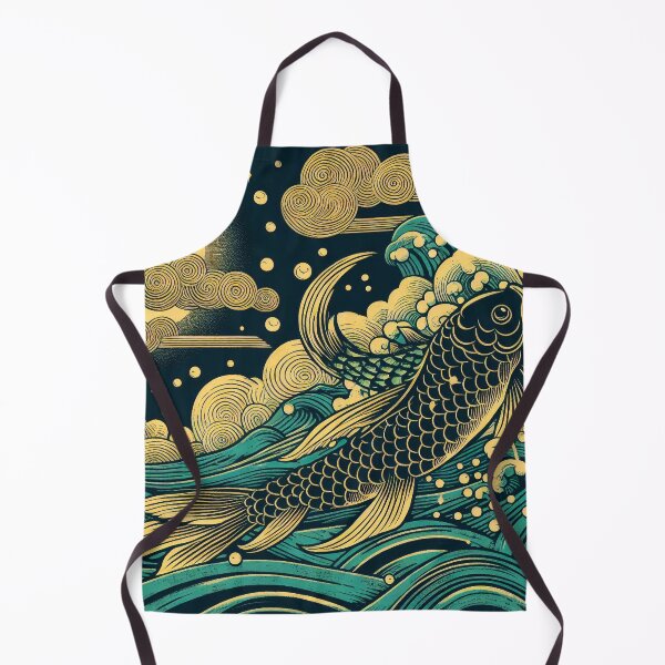 Item preview, Japanes Woodblock of A Carp Climbing A Wave In The Moonlight designed and sold by EdgyEdgeArt.