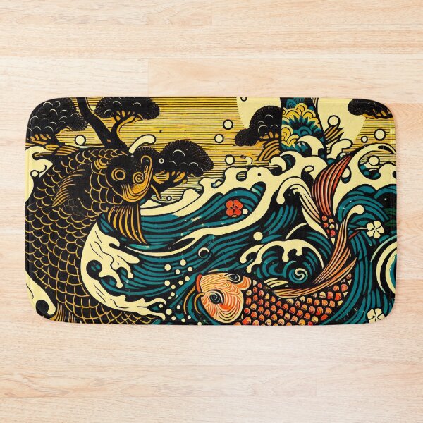 Item preview, Japanes Woodblock of Catfish In Stormy Water In The Sun designed and sold by EdgyEdgeArt.