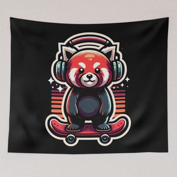 Item preview, RED PANDA IN HEADPHONES LISTENING TO MUSIC - CUTE SKATER  designed and sold by justyna-s28.