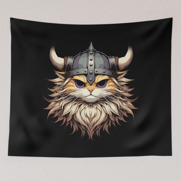 Item preview, Angry Viking Warrior Cat Norse Mythology Anime Portrait designed and sold by TomFrontierArt.