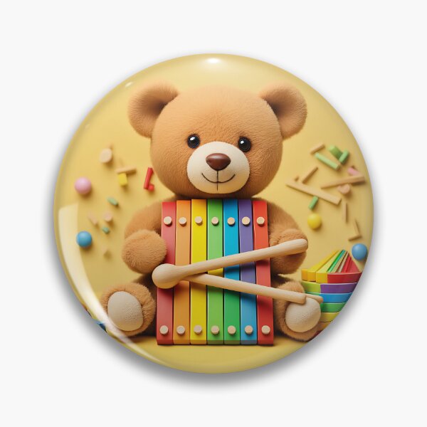 Item preview, Educational kids toys collection. Teddy bear, wood rainbow, xylophone, wooden educational baby toys on yellow background. Front view designed and sold by Super-Fox.