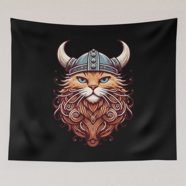 Item preview, Funny Viking Warrior Cat Norse Mythology Cartoon Portrait designed and sold by TomFrontierArt.