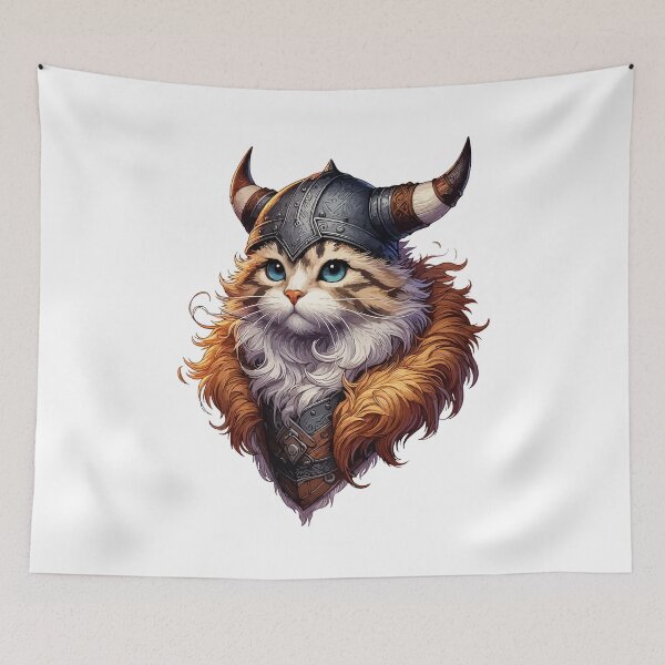 Item preview, Funny Viking Warrior Cat Norse Mythology Anime Portrait designed and sold by TomFrontierArt.