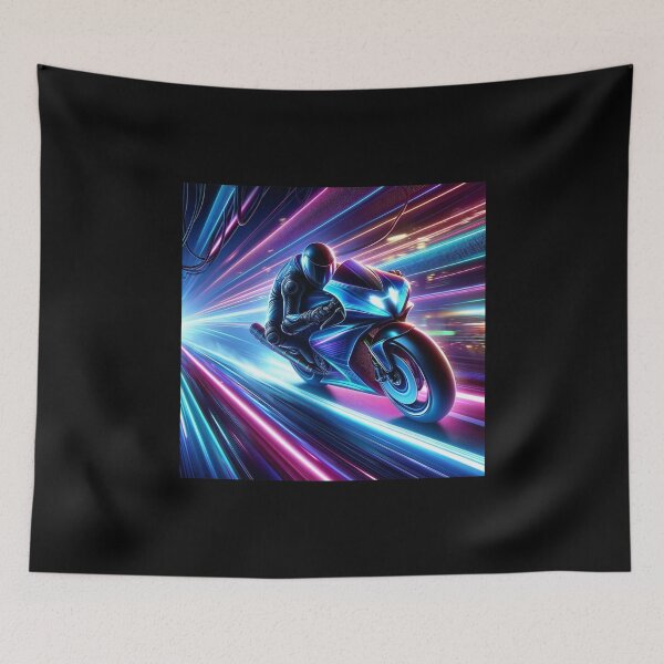Item preview, Neon Speed, Futuristic Motorcycle Racing Art designed and sold by BlueGoldArt.