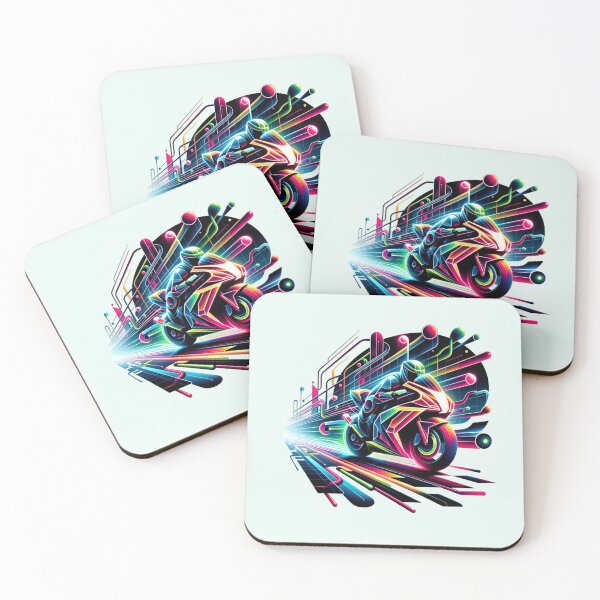 Item preview, Abstract Velocity, Neon Motorcycle Racing in Shapes designed and sold by BlueGoldArt.