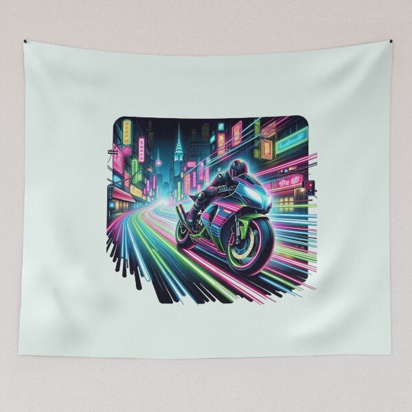 Item preview, Electric Rush, Neon Night Motorcycle Race designed and sold by BlueGoldArt.