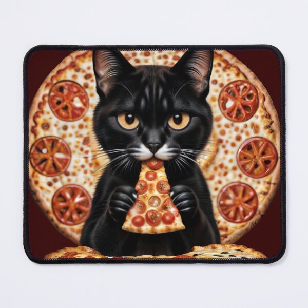 Item preview, Black cat eating pizza designed and sold by PlumeUniverse.
