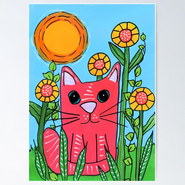 Niedliche Katze, umgeben von Sonnenblumen Poster