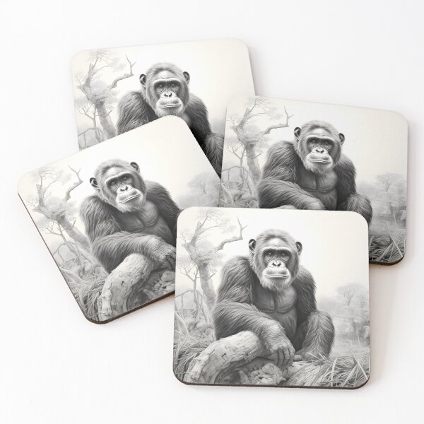 Item preview, Black and white chimpanzee pencil drawing designed and sold by Pencil-Art.