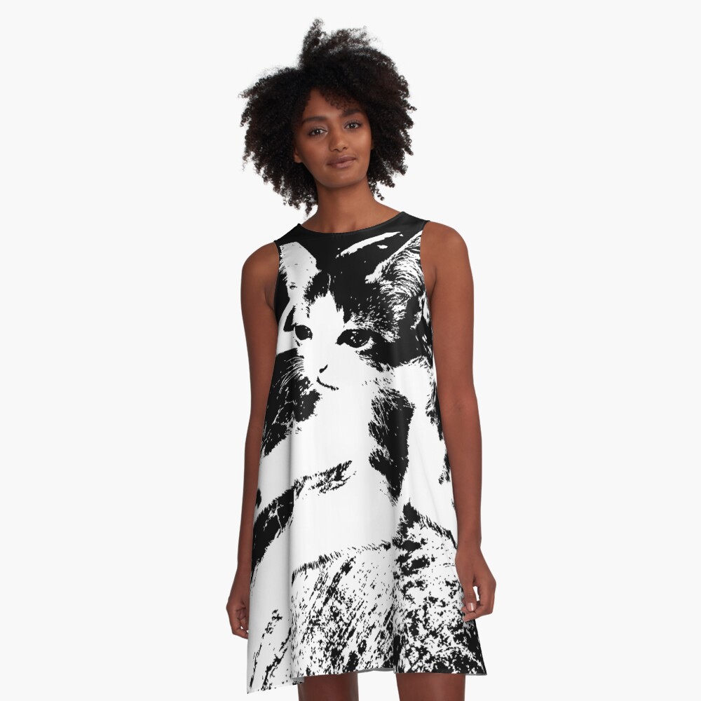Little Kitten Cute Black and White Photography A-Line Dress
