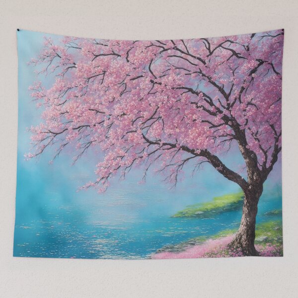 Item preview, Pink Flowers On A Tree Watercolor Landscape Painting designed and sold by ArtsyWishy.