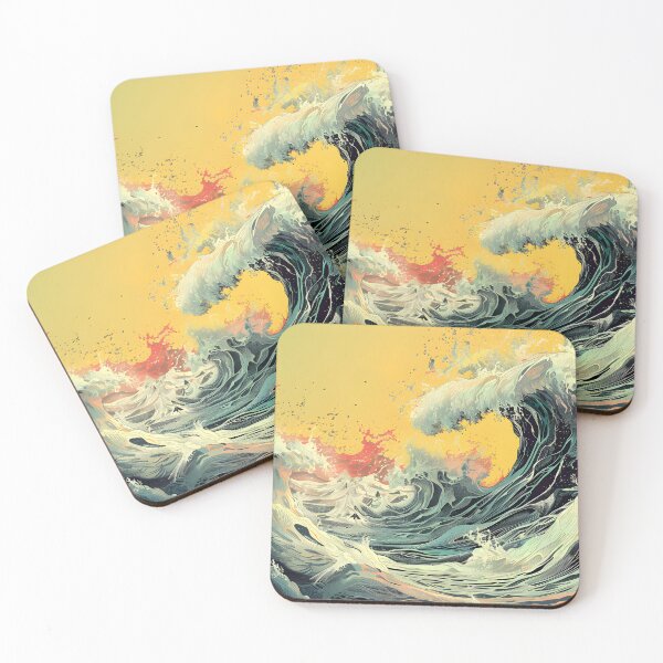 Item preview, Big waves crashing - retro yellow designed and sold by Wildflow Creations.