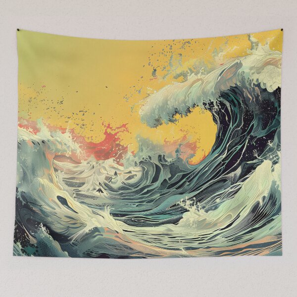 Item preview, Big waves crashing - retro yellow designed and sold by Wildflow Creations.