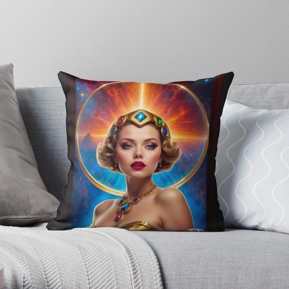 Her Cosmic Halo Pin Up Girl Poster Art AI Concept Art by Xzendor7 - Beauty Of The Stars 4 Her Cosmic Halo Pin Up Girl Poster Art Beautiful AI Concept Art Portrait by Xzendor7 Decorative Throw Pillow Art Print