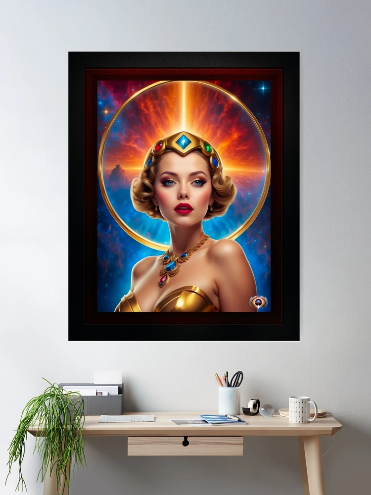 Her Cosmic Halo Pin Up Girl Poster Art AI Concept Art by Xzendor7 - Beauty Of The Stars 2 Her Cosmic Halo Pin Up Girl Poster Art Beautiful AI Concept Art Portrait by Xzendor7 Room Decor Poster Art Print