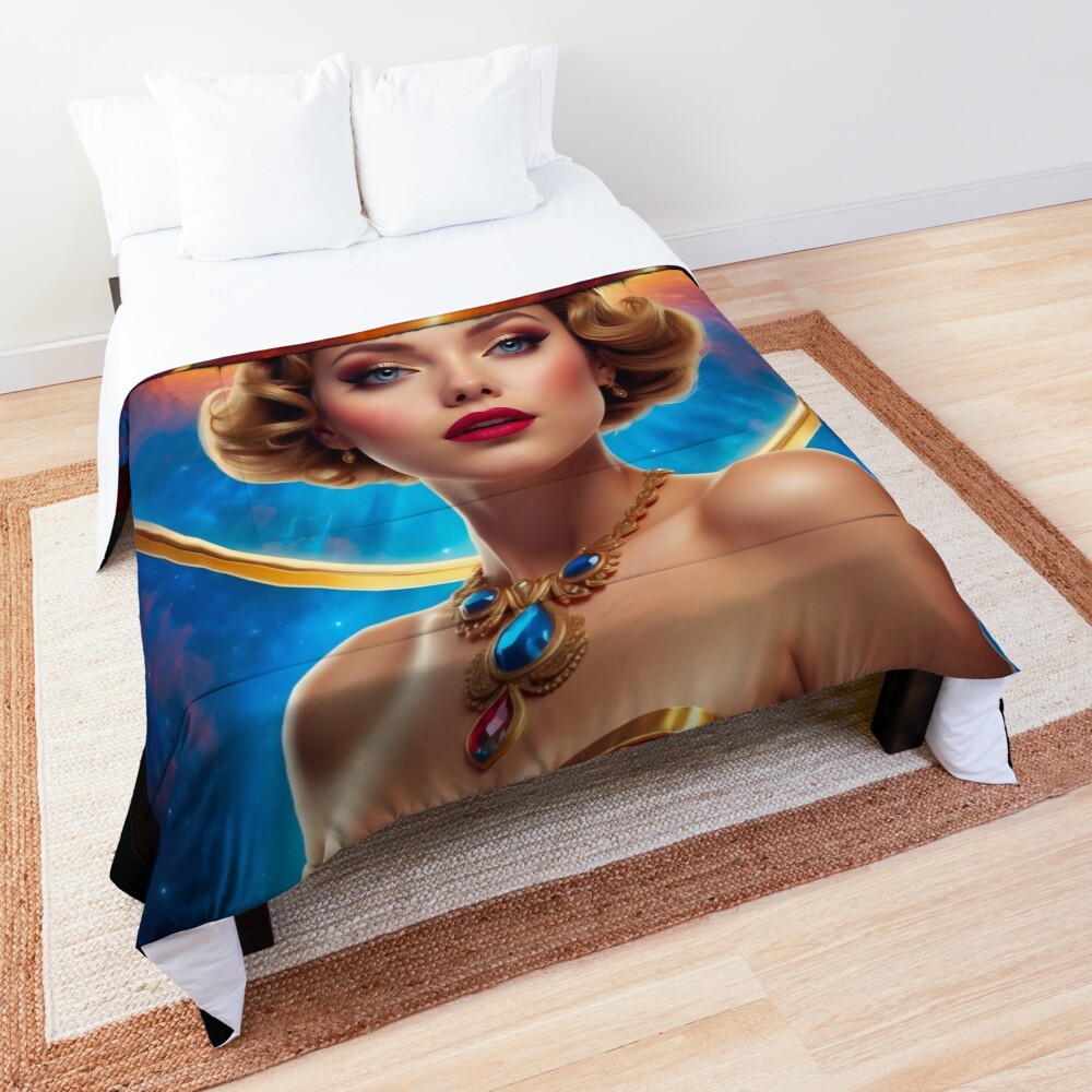 Her Cosmic Halo Pin Up Girl Poster Art AI Concept Art by Xzendor7 - Beauty Of The Stars 3 Her Cosmic Halo Pin Up Girl Poster Art Beautiful AI Concept Art Portrait by Xzendor7 Decorative Comforter Art Print