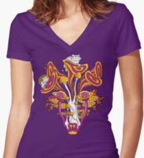 Psychedelic Mushroom Wolf Women's Fitted V-Neck T-Shirt