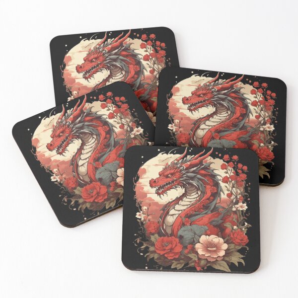 Item preview, anime dragon red flowers designed and sold by martin max.