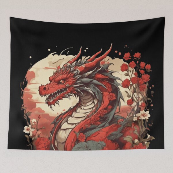 Item preview, anime dragon red flowers designed and sold by martin max.