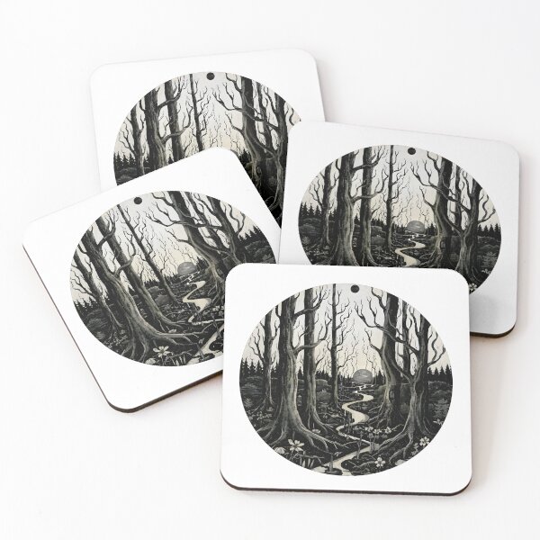 Item preview, A haunting depiction of a forest at twilight, with intricate details in the foliage and shadows designed and sold by ArtshirtGroup.