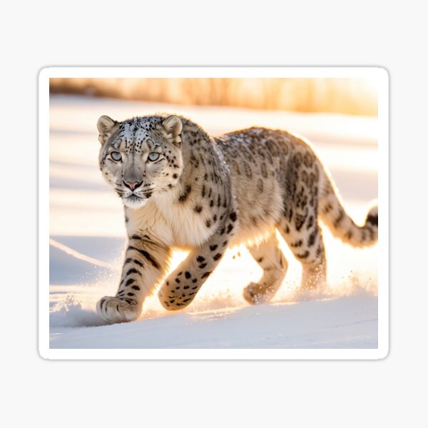 Snow leopard with blue eyes in the snow