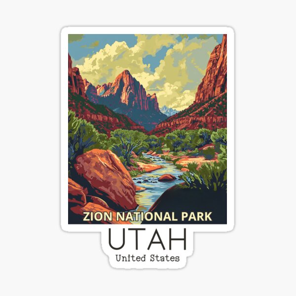 Vista previa del artículo con la obra «Una ilustración de viaje vintage del Parque Nacional Zion - Utah - EE. UU.», diseñado y vendido por GoodOldVintage.