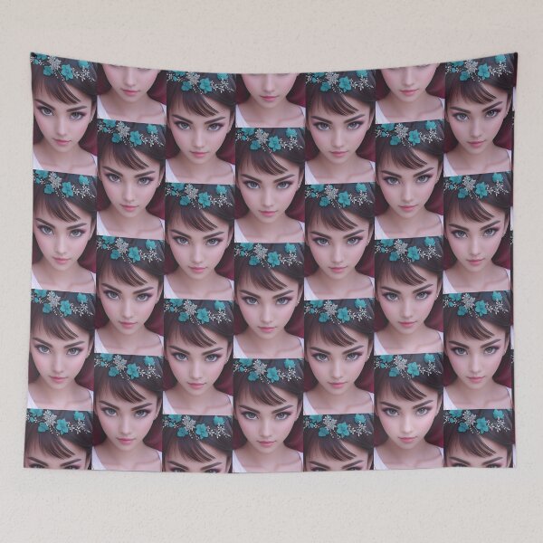 Item preview, AI Lady with blue flowers designed and sold by lusiakotowska.